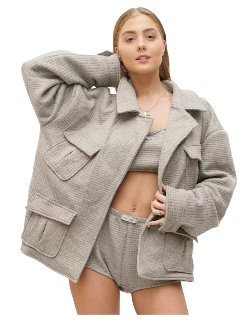 My Mum Made It Gray Waffle Knit Oversized Jacket | One Size | Excellent